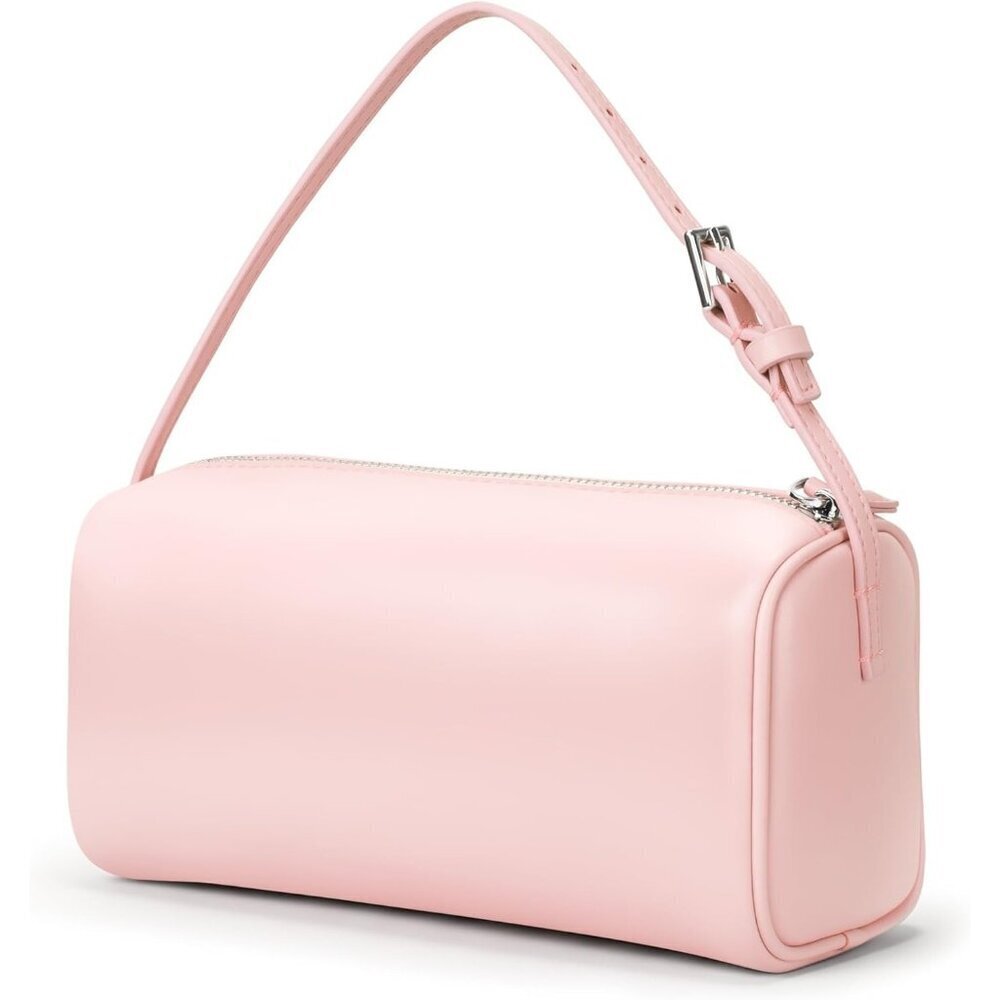 Women Baby Pink Mini Crossbody Bag Vegan Leather HoboPurse with Adjustable Strap